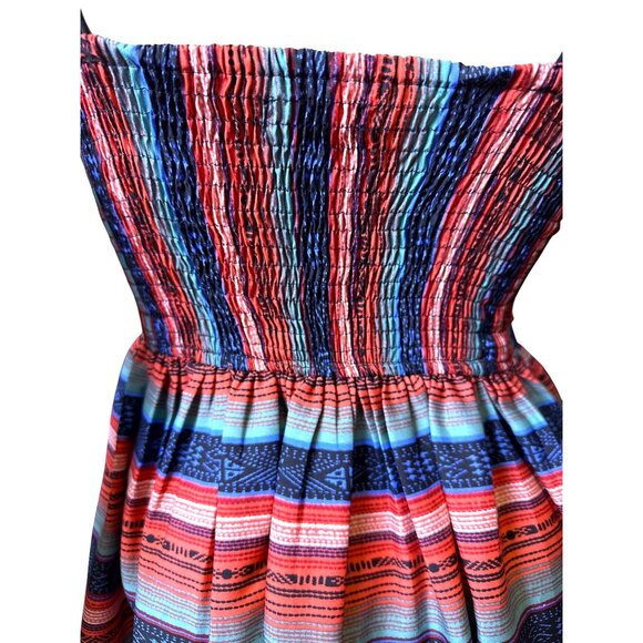 Band Of Gypsies Striped Corset Bustier Mini Dress Smocking Red Blue Size Small - Picture 7 of 13